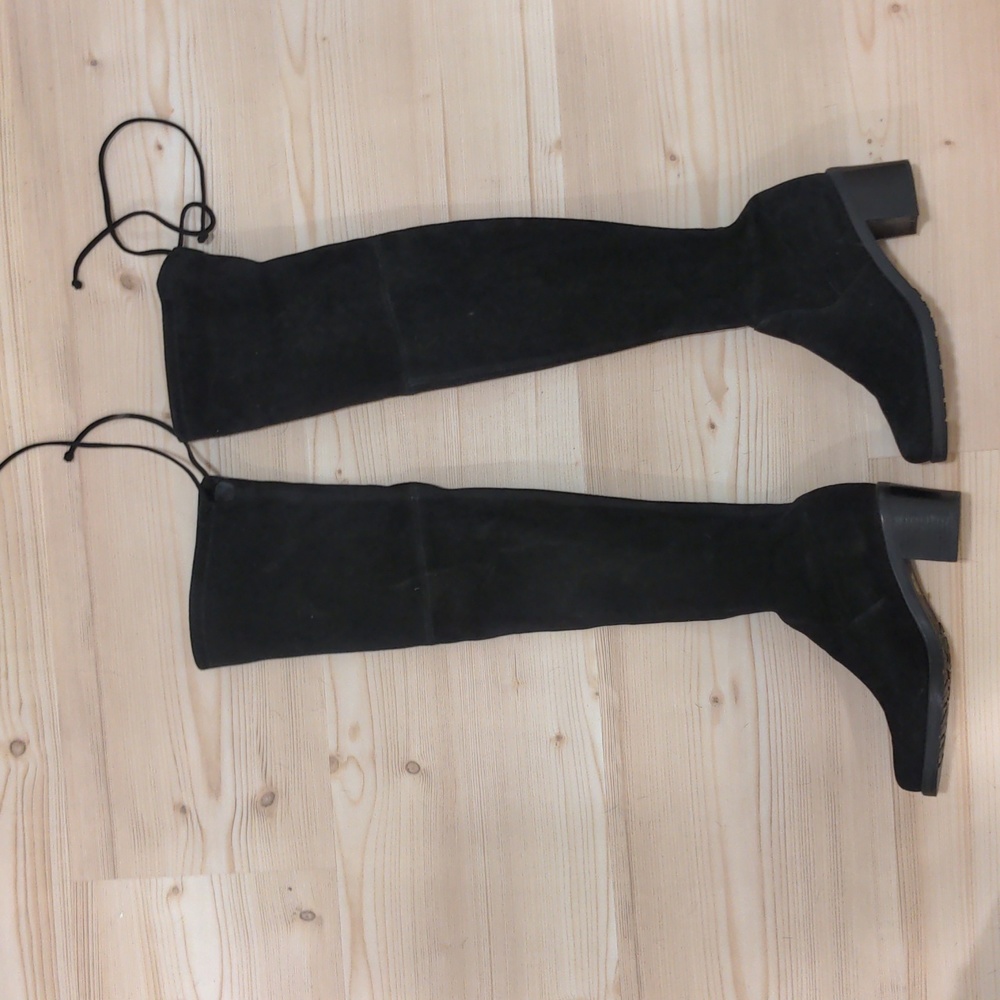 Stuart Weitzman Lowland Over The Knee Boots Black Suede Tie Back Sz 6